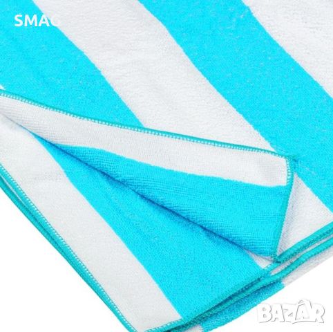 Микрофибърна плажна кърпа (хавлия) с тюркоазени райета 75x150 см, снимка 2 - Други - 46370470