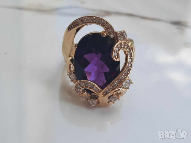 Бутиков златен пръстен с аметист, снимка 1 - Пръстени - 46098999