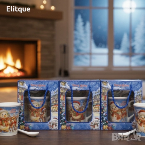 Празничен комплект за топли напитки – Керамична чаша и лъжичка в коледна опаковка, снимка 7 - Декорация за дома - 52575609