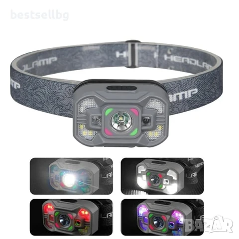 Мощен челник със сензор LED фенер за глава презареждащ се USB за къмпинг лов риболов бягане палатка, снимка 4 - Къмпинг осветление - 50878077