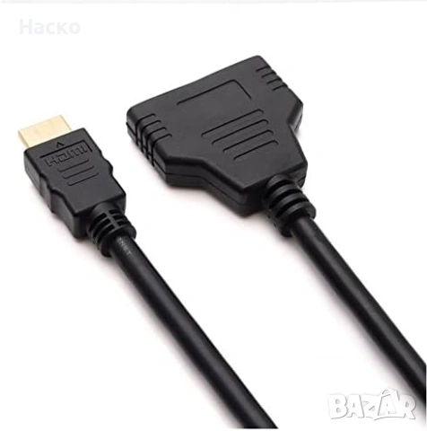 Кабелен сплитер HDMI HD 1080P мъжки към два женски, снимка 5 - Стойки, 3D очила, аксесоари - 53465629