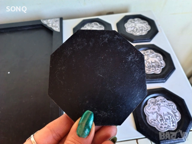 Прекрасен Поднос Със Подложки-Слончета, снимка 6 - Антикварни и старинни предмети - 53459581