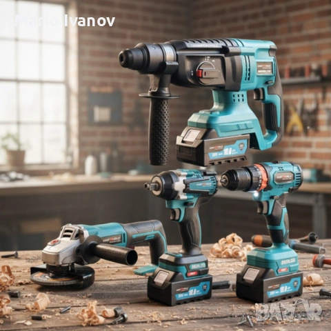 Комплект 4 в 1 - акумулаторен перфоратор, винтоверт, гайковерт и ъглошлайф 36V, снимка 2 - Други инструменти - 53379440