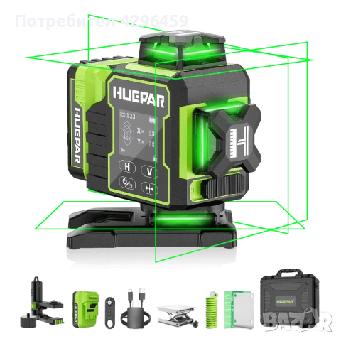 Лазерен нивелир Huepar W04CG, 20 м, 16 зелени линии 4D