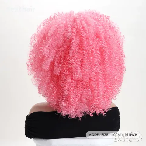 Розова къса афро къдрава перука, снимка 3 - Аксесоари за коса - 50307440