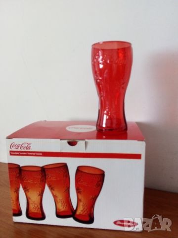 Coca Cola 4 бр. чаши червено стъкло , снимка 1 - Чаши - 46430320