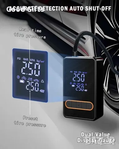 Преносим акумулаторен компресор с дисплей за помпане на гуми с детектор за налягане, снимка 4 - Компресори - 50209108