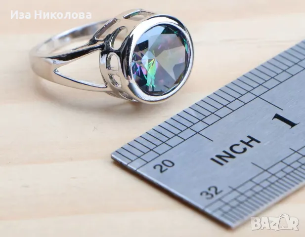 Сребърен комплект с многоцветен сапфир, снимка 2 - Колиета, медальони, синджири - 50316530