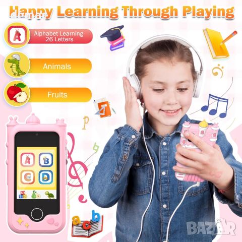 Gofunly Детски смарт телефон за деца 3+ г., 2,8-инчов, сензорен екран с 32 GB карта, камера, розов, снимка 6 - Образователни игри - 46306492