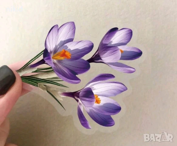 50 бр прозрачни лилави цветя самозалепващи лепенки стикери за украса декор картонена торта и др, снимка 3 - Други - 51254460