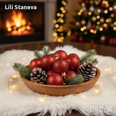 Комплект коледни топки 2 см – сребърни (8 бр.) и червени (16 бр.). , снимка 6 - Декорация за дома - 52863850
