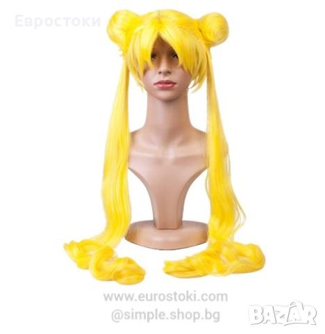 Косплей перука Sailor Moon Tsukino Rabbit, аниме перука Сейлър Муун за косплей, дълга жълта коса , снимка 1 - Аксесоари за коса - 46462453