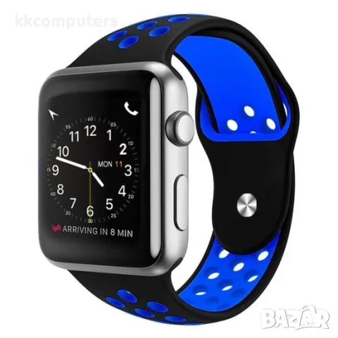 Силиконова каишка на дупки bSmart за часовник Apple iWatch 38/40/41mm, Черна/Синя