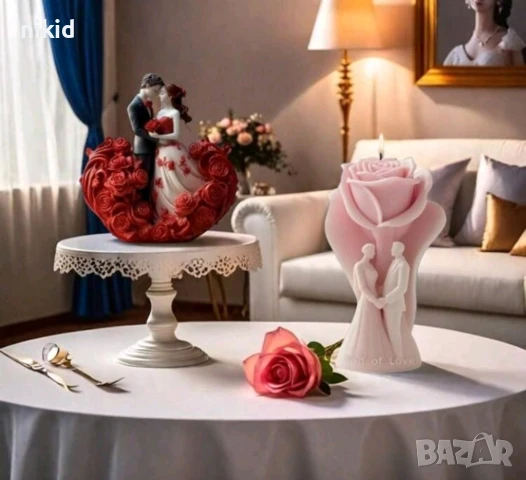 3D Младоженци двойка булка с роза сватба сватбен силиконов молд форма фондан шоколад гипс смола свещ, снимка 5 - Форми - 51380772