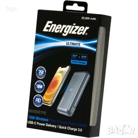 Външна батерия Wireless Charge Energizer QE20007PQ, 20 000mAh, USB-A USB C, Wireless Fast Charge 18W