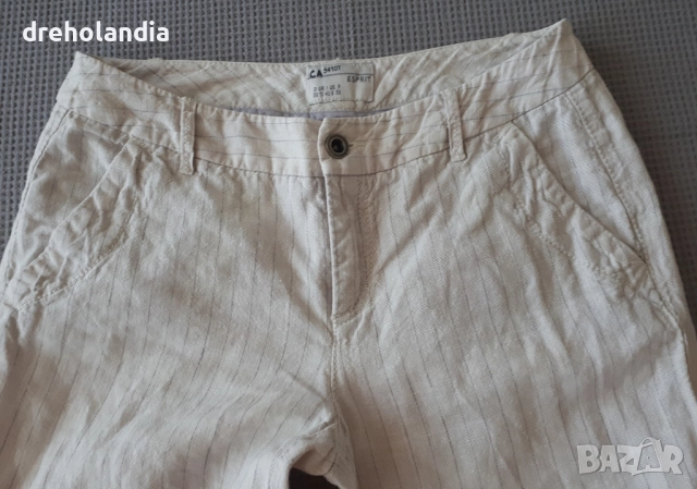 Бежов раиран ленен панталон Esprit – M (S), снимка 2 - Панталони - 51811264