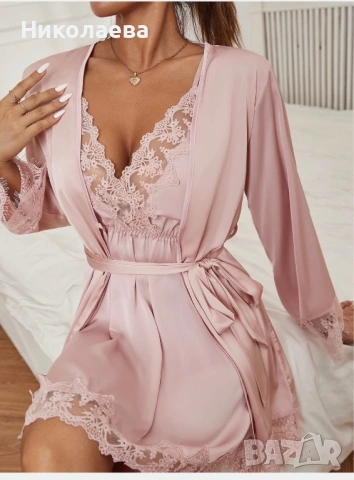 Комплект нощница и халат сатен М размер 