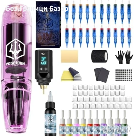 Нов Професионален тату комплект безжична машина 1200mAh писалка мастила игли кожа