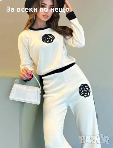 Дамски Комплект Плетиво С Бродирано Цвете - 2 Налични Цвята Код S16, снимка 3 - Комплекти - 52396612