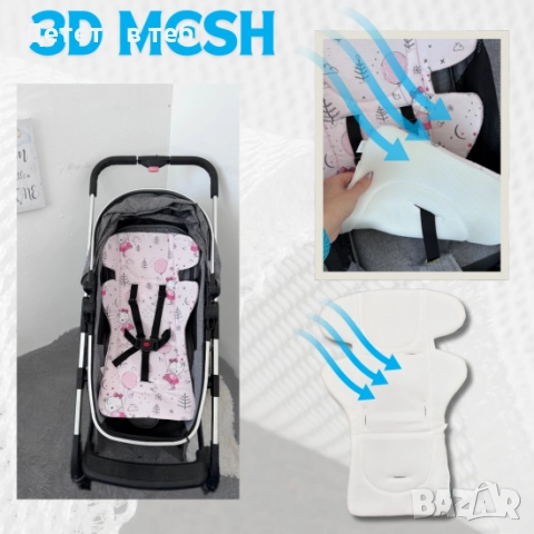 Постелка против изпотяване с уши 3д меш Розово мече, снимка 1