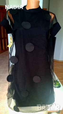 Черна рокля с тюл, снимка 2 - Рокли - 38688518