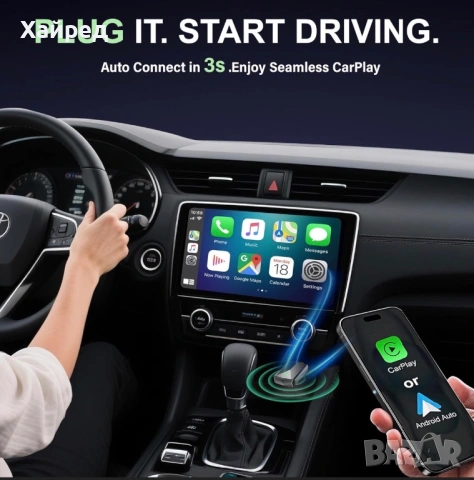 Нов Мини безжичен CarPlay Android Auto адаптер с бързо свързване кола автомобил, снимка 5 - Аксесоари и консумативи - 54196139