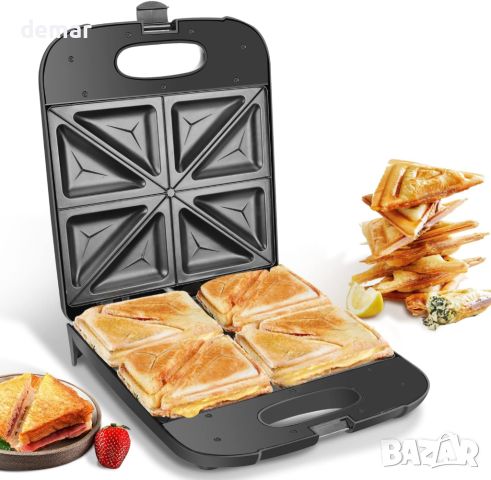 Aigostar Тостер за сандвичи, за 4 филии, незалепващи плочи, черен - Dylan 02J51, снимка 1 - Тостери - 45994824