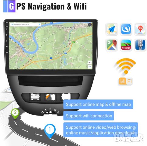 Мултимедия, навигация, за Toyota Aygo, PEUGEOT 107, Citroen C1, Android, двоен дин, плеър, Андроид, снимка 4 - Аксесоари и консумативи - 45514540