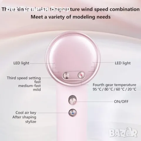 Нов Сешоар за коса 1600W лек компактен йонен за пътуване жени прическа, снимка 4 - Сешоари - 49734437