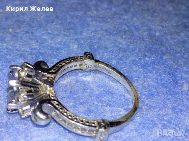 CHAUMET AU750+ СКЪПОЦЕНЕН СРЕБЪРЕН ПРЪСТЕН с ДЕБЕЛА 18 КАРАТА БЯЛА ПОЗЛАТА иСИНТЕТИЧЕН БРИЛЯНТ 45538, снимка 7 - Пръстени - 45940303