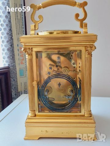 Френски бронзов каретен часовник-репетир/French Carriage Clock with Repeater/14 days, снимка 7 - Стенни часовници - 45285325