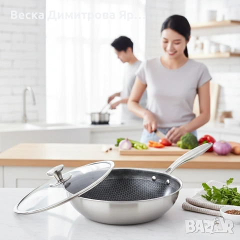 Уок тиган с капак Goldmann Fusionhex Pro GM 1128-28WK, 28x8.5 см., снимка 4 - Съдове за готвене - 53654899