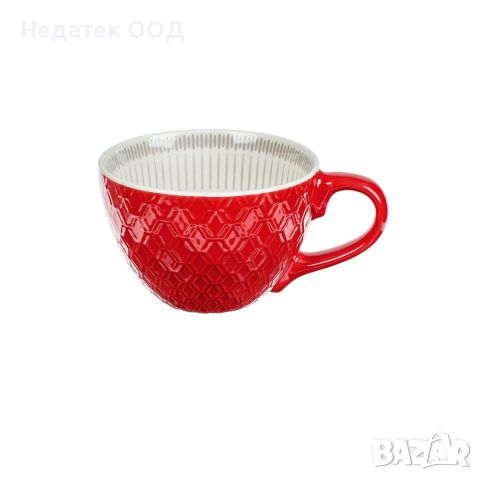  Чаша за кафе и чай, кераммична, червена, 450 мл, снимка 1 - Чаши - 45233733
