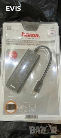 USB-C хъб Hama, модел 1:3 + HDMI