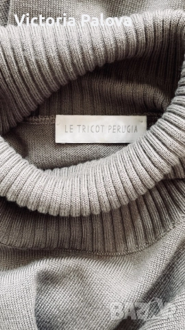 Луксозен италиански пуловер LE TRICOT PERUGIA от фин меринос цвят мляко с кафе, снимка 7 - Блузи с дълъг ръкав и пуловери - 52158453