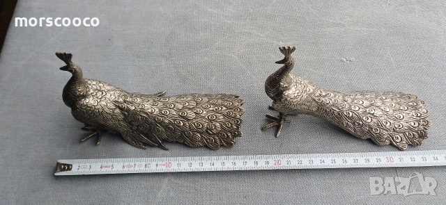 Стари бронзови пауни - бял бронз , снимка 2 - Антикварни и старинни предмети - 54210862