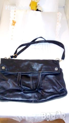 Голяма черна чанта от естествена кожа, снимка 4 - Чанти - 45199517