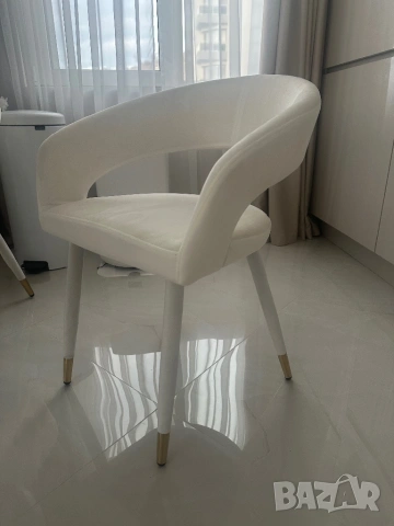 Трапезен стол кресло - бял велур, снимка 3 - Столове - 53613885