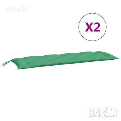vidaXL Възглавници за градински пейки 2 бр зелено 150x50x7 см плат（SKU:315021, снимка 1 - Градински мебели, декорация  - 44984463