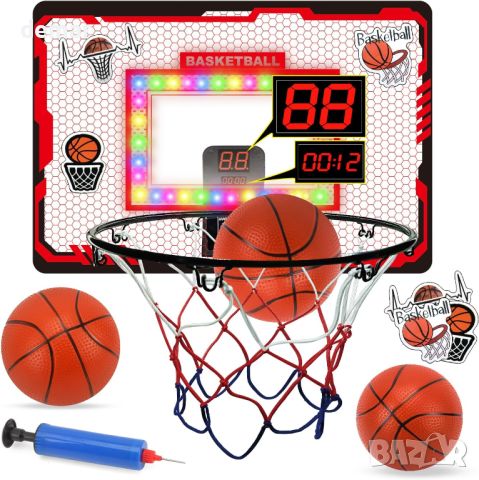 BananMelonBM Баскетболен кош за закрито, с LED светлина/табло, врата, за деца 5+ г., снимка 1 - Образователни игри - 46448319