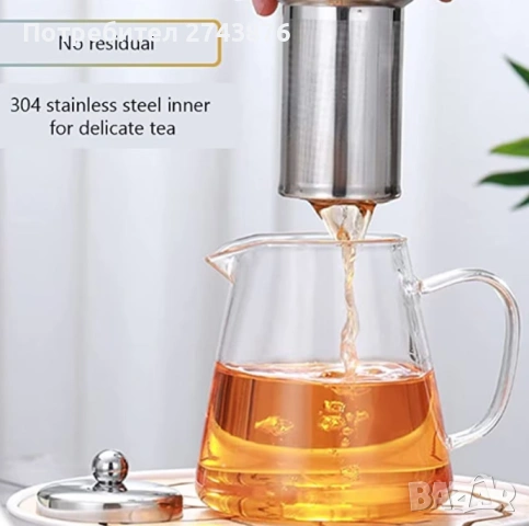 Стъклен огнеупорен Чайник - Кана с инфузер 550мл,Прозрачен, снимка 3 - Аксесоари за кухня - 49873424