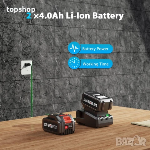 НОВ безжичен безчетков ъглошлайф Avhrit AG034 2X4.0AH батерии, 21V, 9000 об/мин, бързо зарядно ..., снимка 10 - Други инструменти - 50553488