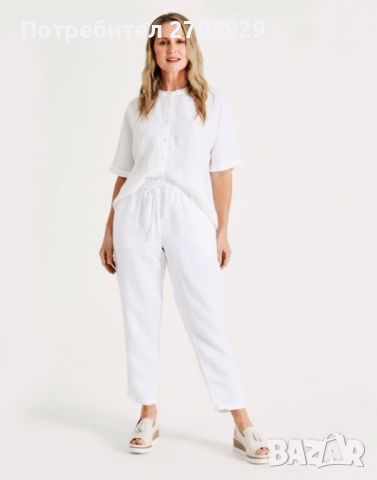 Бял дамски панталон от 100% лен, размер М, снимка 1 - Панталони - 46102891