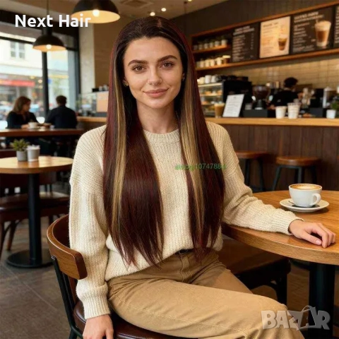 Омбре перука с дантела екстравагантен микс от червени и руси кичури, снимка 5 - Аксесоари за коса - 52909621