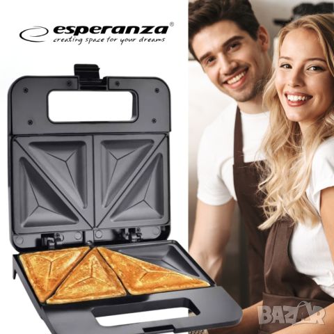 Тостер-сандвич Esperanza EKT010 Parmigiano, 1000W, триъгълник, Черен, 2 ГОДИНИ ГАРАНЦИЯ, снимка 3 - Тостери - 46668510