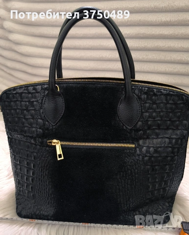 Дамска чанта от естествен велур VERA  PELLE-Италия, снимка 2 - Чанти - 53864258