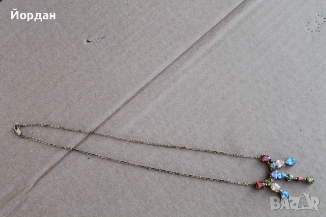 Сребърно колие с позлата /камъните са топаз и кварц/