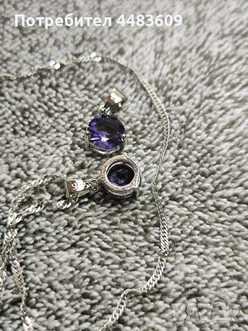 Сребърно колие с лилав цирконии , снимка 6 - Колиета, медальони, синджири - 53712918