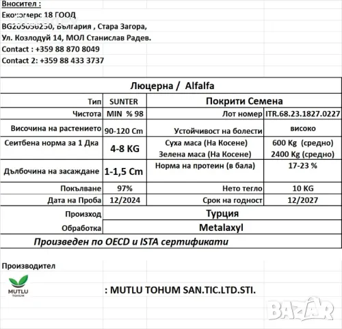 Люцерна семе. семе люцерна , снимка 2 - За селскостопански - 47162365