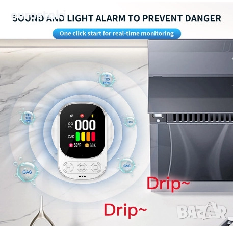 Комбиниран детектор за газ и въглероден оксид Gedsffati, детектор за газ и CO, снимка 3 - Други - 51852227